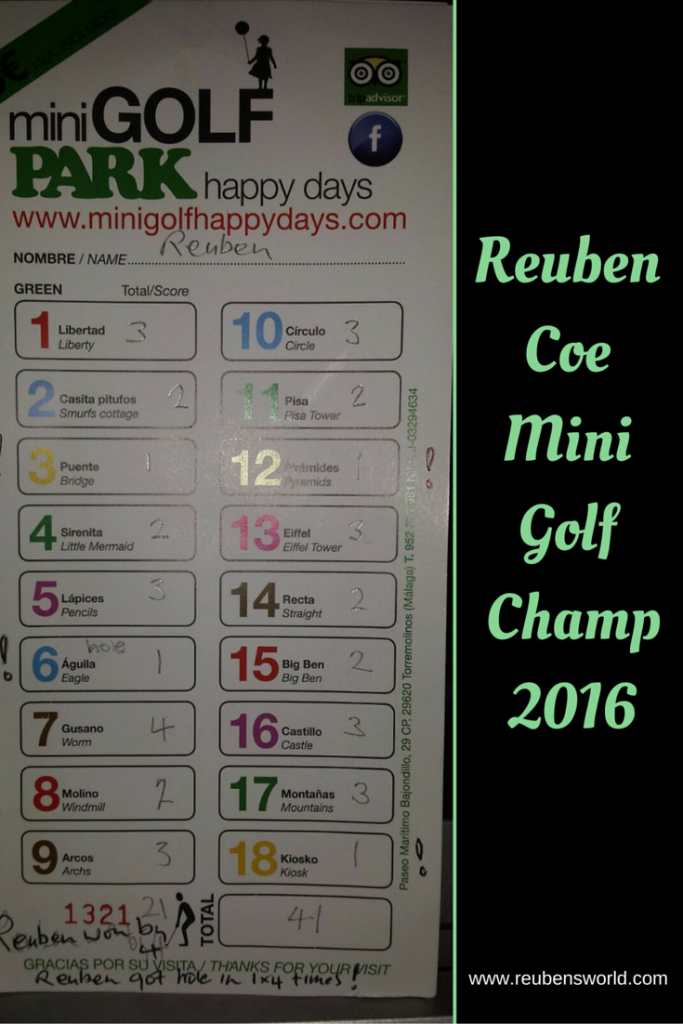 Reuben Coe Mini Golf Champion 2016